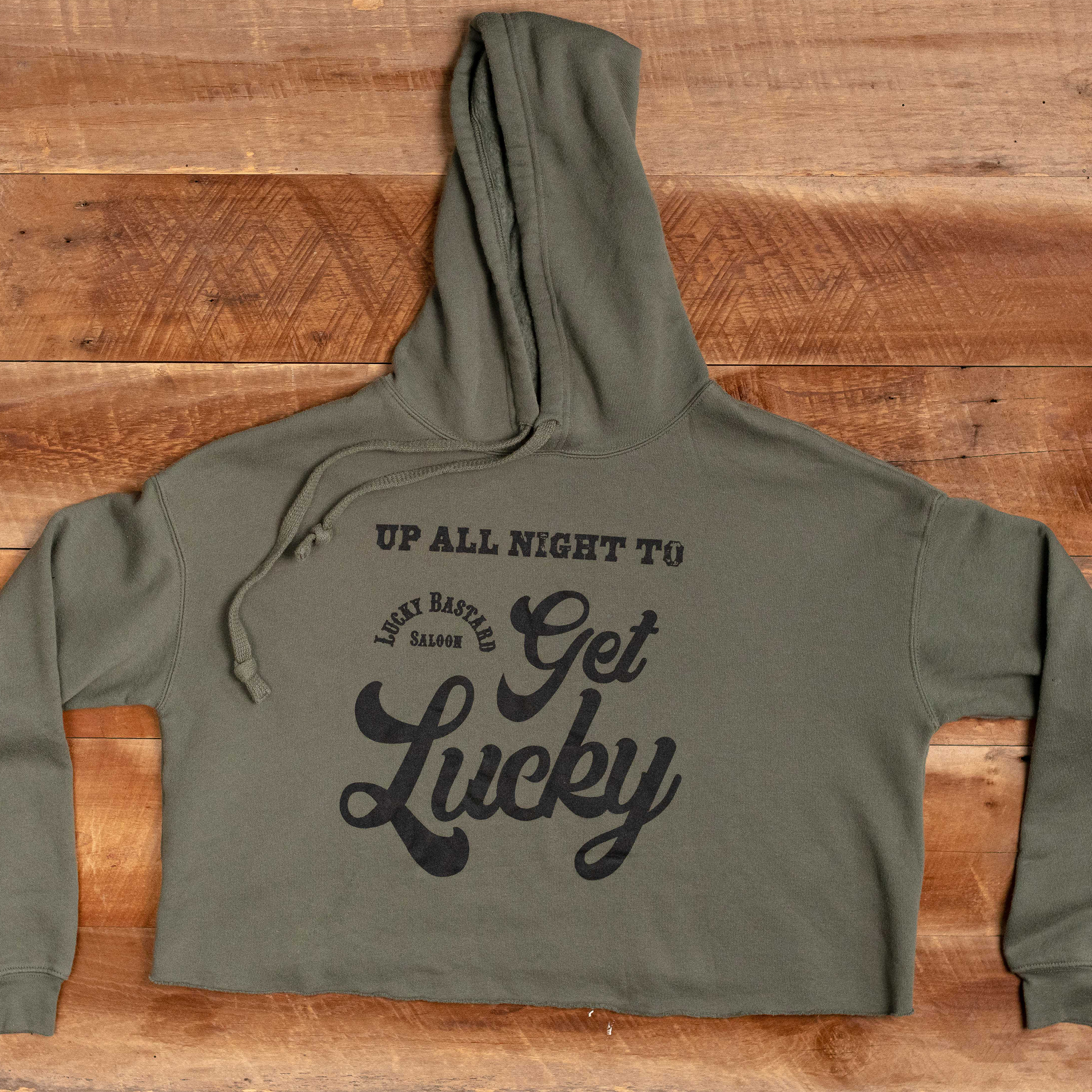 LBS Cropped Hoodie in gray color on the table