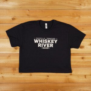 WRS crop tee in black color and a brown background