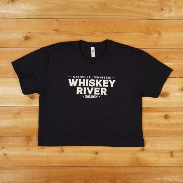 WRS crop tee in black color and a brown background