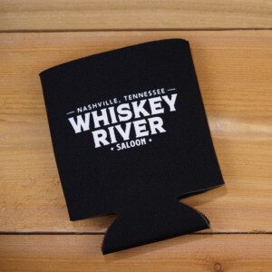 Whiskey River Saloon Can Cooler in black color on the table