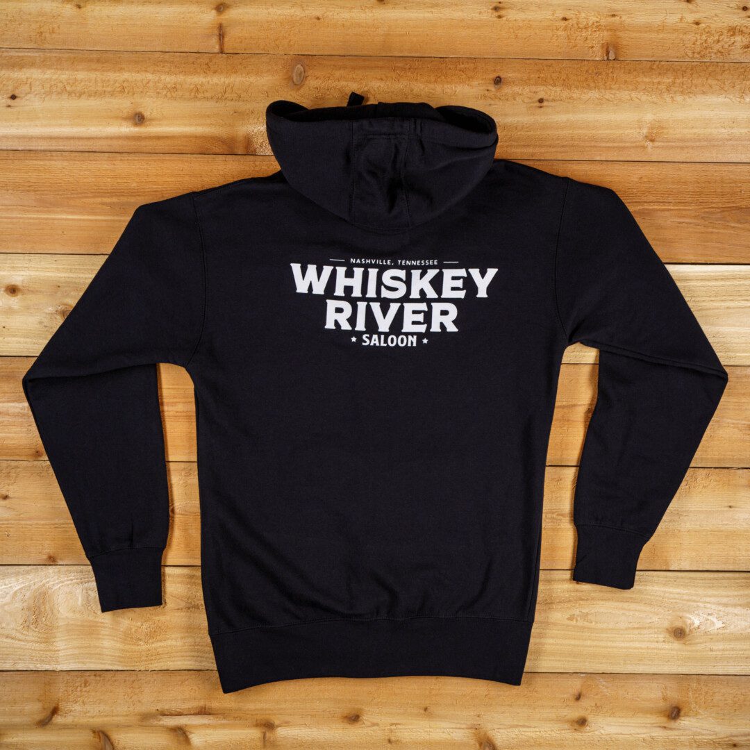 Whiskey river saloon Pullover Hoodie in full Black color