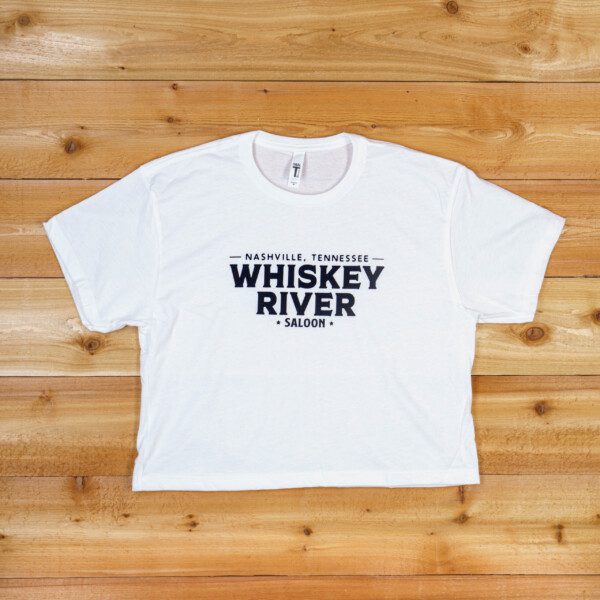 Whiskey river saloon Crop Tee in White color on the table