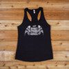 A black tank top with a design on it.